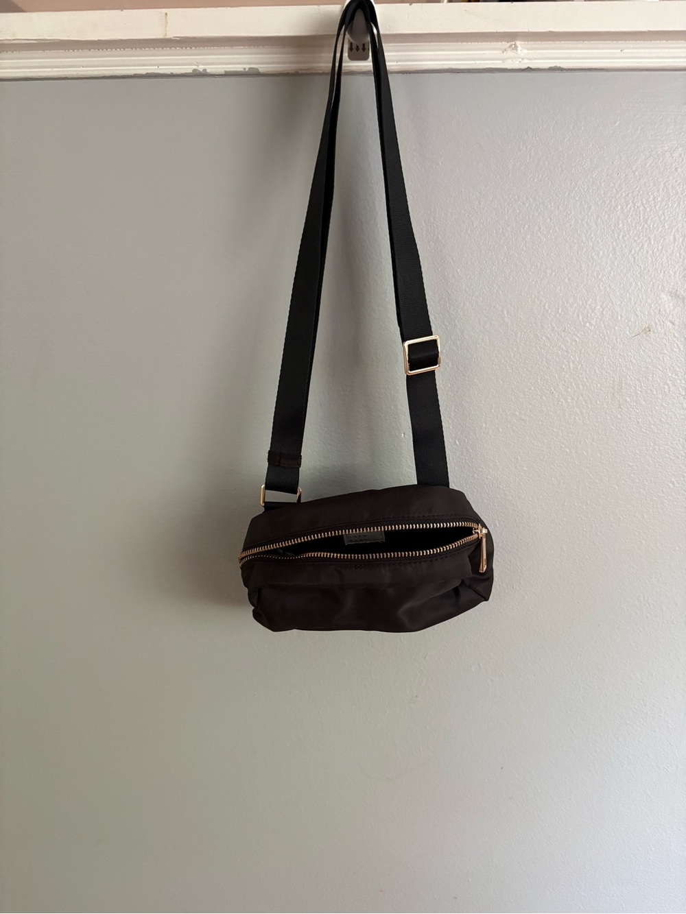Black Nylon Belt Bag with Gold Hardware